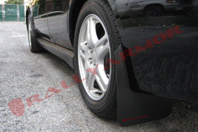 Rally Armor 02-07 Subaru WRX/STI/RS/2.5i (Wagons Req. Mod.) Basic Black Mud Flap w/Red Logo - MF1-BAS-RD