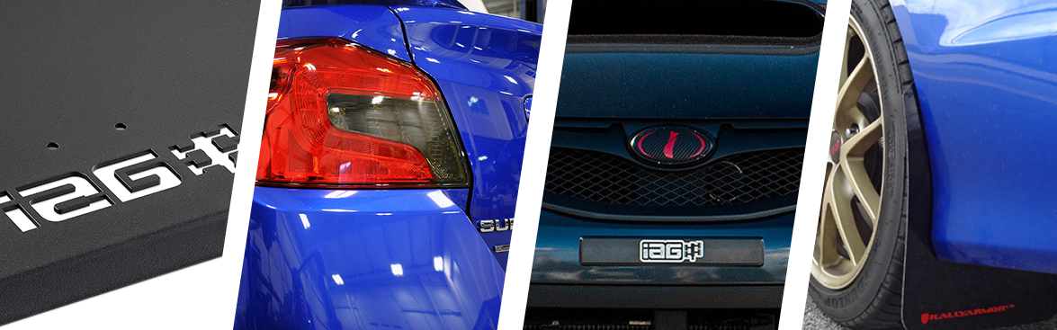 Photo collage of Subarus with accessories.