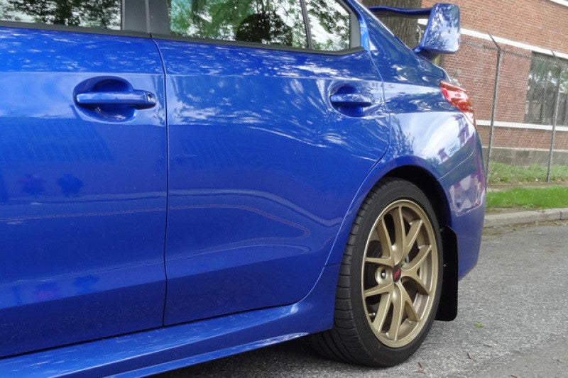Rally Armor 15-21 Subaru WRX/STI (Sedan ONLY) White UR Mud Flap w/ Black Logo - MF32-UR-WH/BLK - Installed 8
