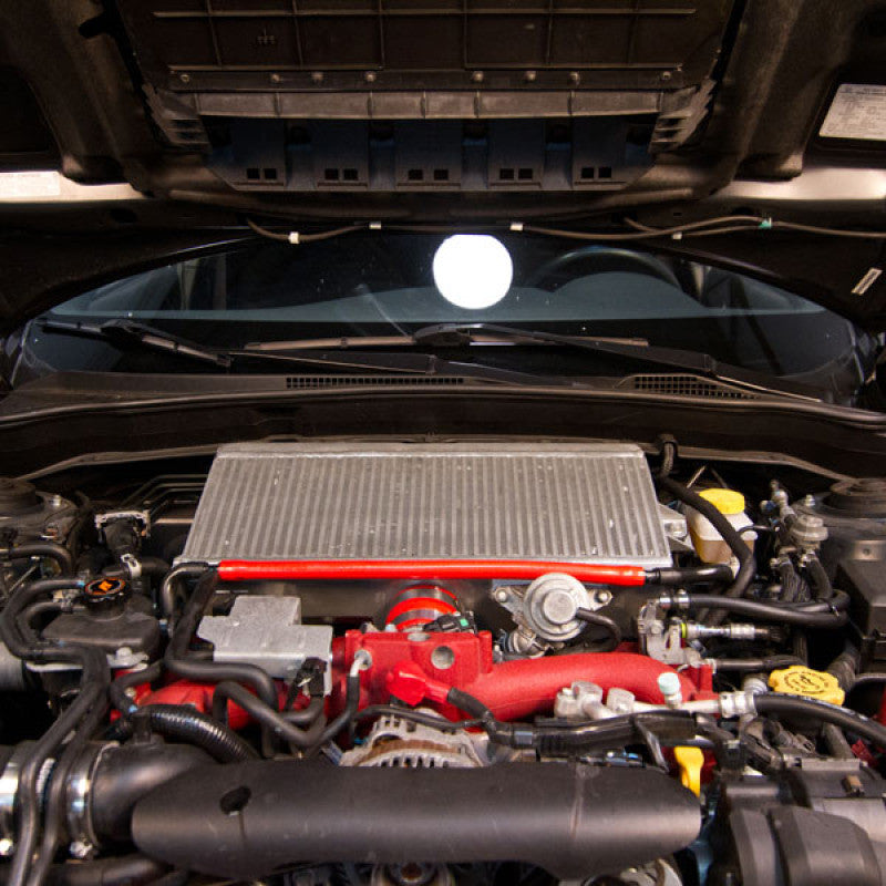 Mishimoto Subaru 08-21 WRX STi Top-Mount Intercooler Kit - Powder Coated Black & Red Hoses - MMTMIC-STI-08BKRD - Installed