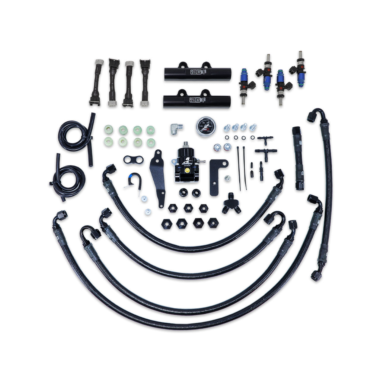 IAG PTFE Fuel System Kit w/ FIC Injectors, Aeromotive FPR, IAG Fuel Rails for 08-14 WRX, 08-21 STI