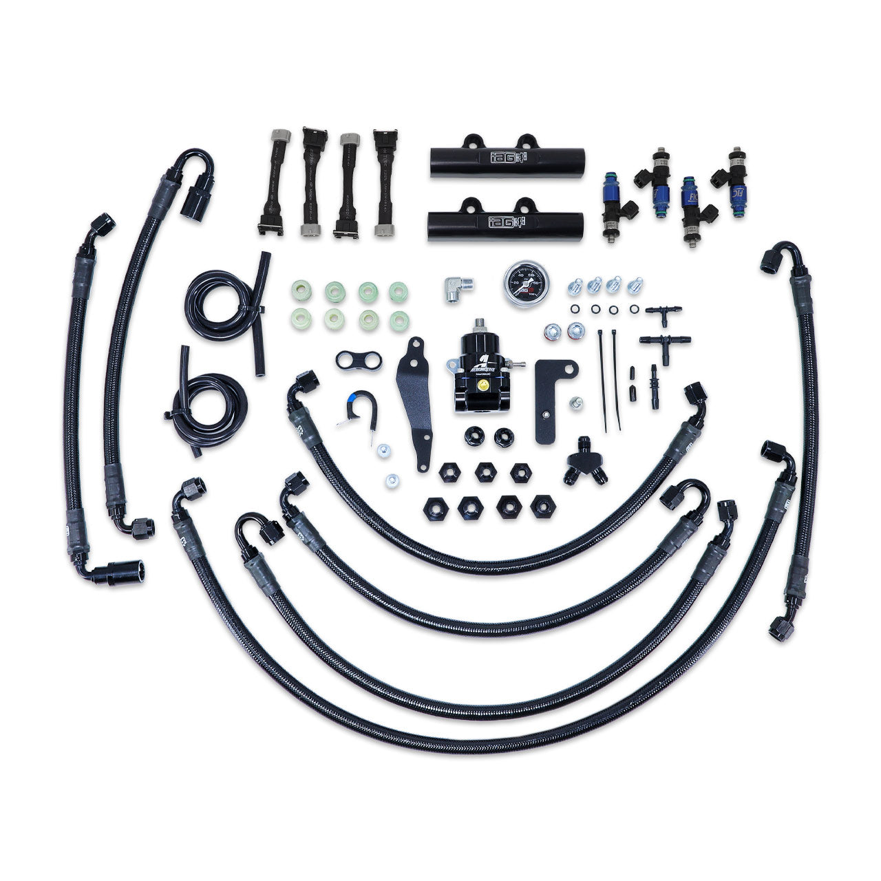 IAG PTFE Flex Fuel System Kit w/ FIC Injectors, Aeromotive FPR, IAG Fuel Rails for 08-14 WRX, 08-21 STI