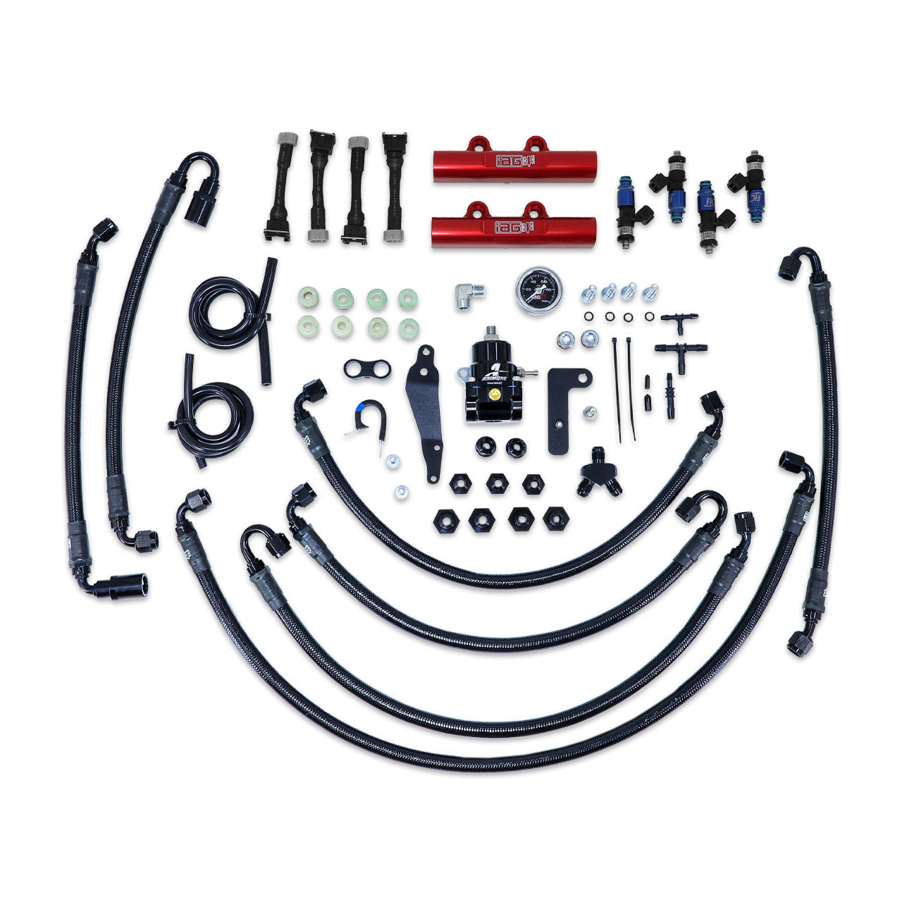 IAG PTFE Flex Fuel System Kit w/ FIC Injectors, Aeromotive FPR, IAG Fuel Rails for 08-14 WRX, 08-21 STI