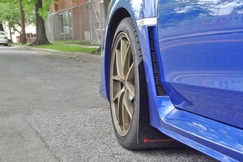Rally Armor 15-21 Subaru WRX/STI (Sedan ONLY) White UR Mud Flap w/ Red Logo - MF32-UR-WH/RD - Installed 4