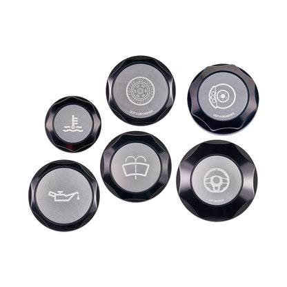 IAG Revolve Engine Bay Dress-Up Cap Kit for 08-14 WRX / STI, 05-09 LGT - Includes Oil, Brake, Clutch, Coolant, Washer & Power Steering Caps