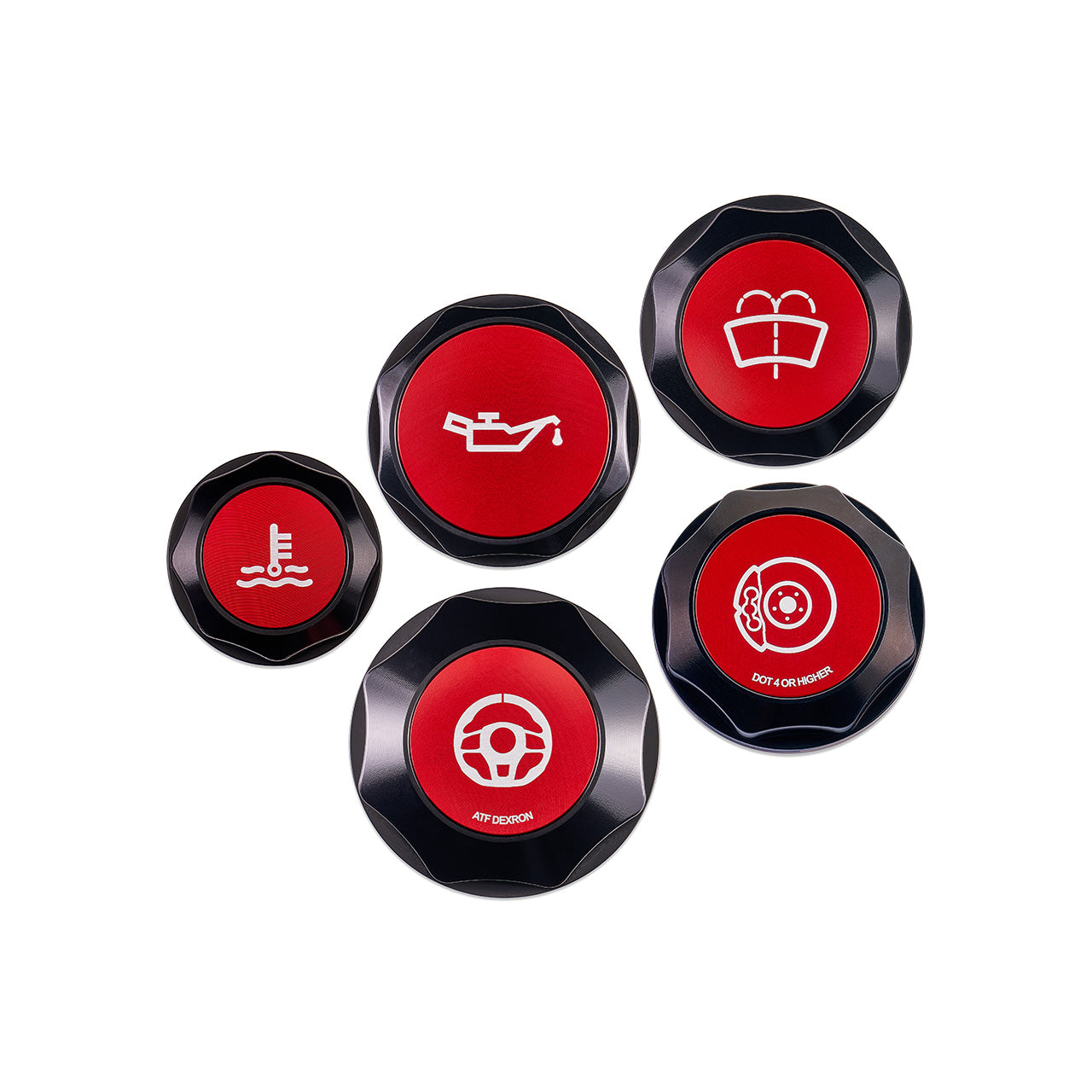 IAG Revolve Engine Bay Dress-Up Cap Kit for 15-21 STI - Includes Oil, Brake, Power Steering, Coolant & Washer Caps
