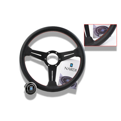 Nardi Type A 330 Steering Wheel in Black Perforated Leather with Red Stitching
