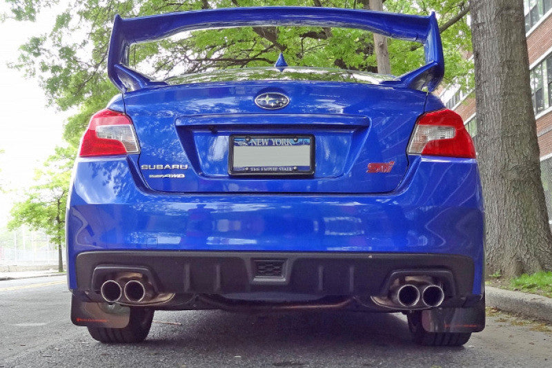 Rally Armor 15-21 Subaru WRX/STI (Sedan ONLY) White UR Mud Flap w/ Red Logo - MF32-UR-WH/RD - Installed 6