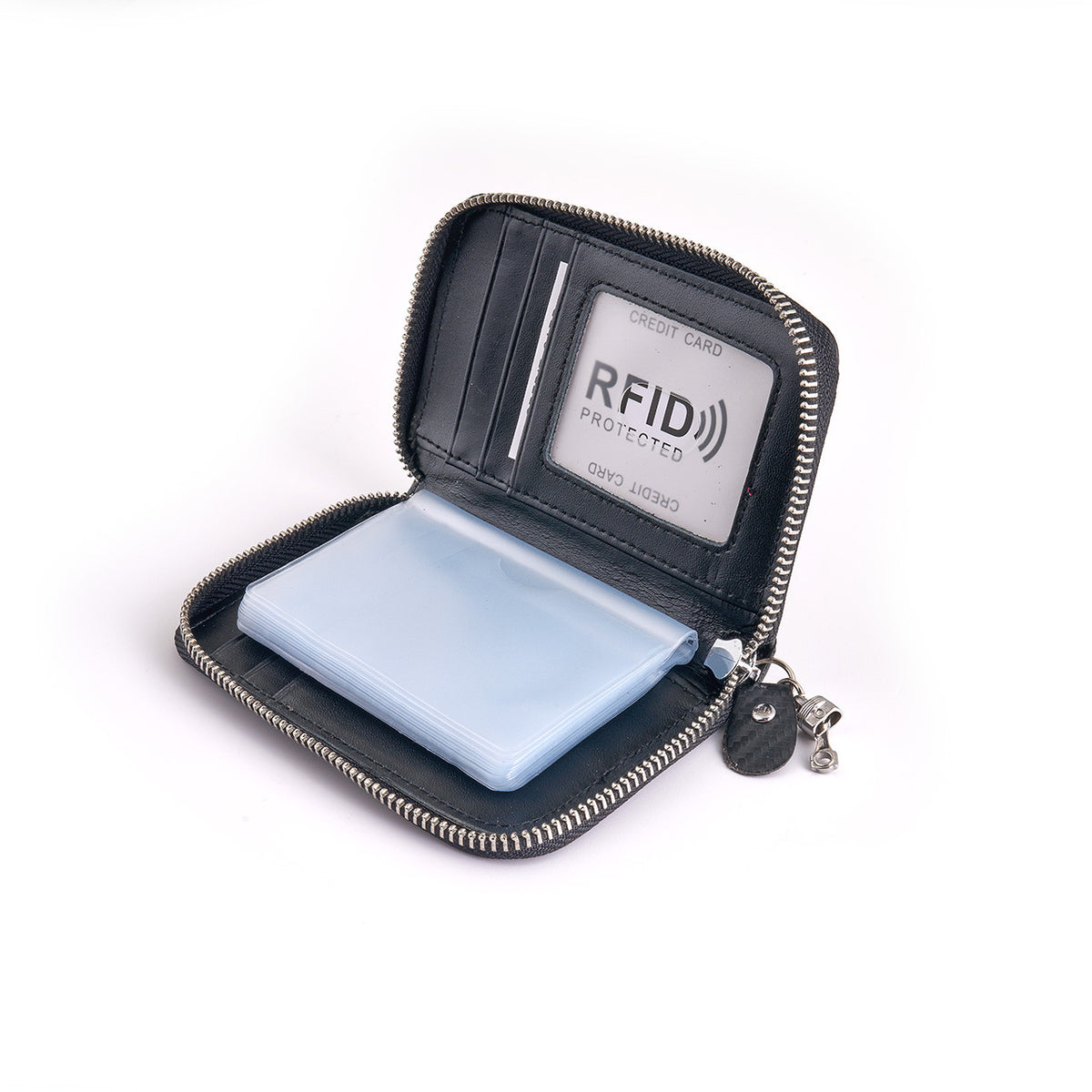 Carbon Fiber Wallet w/ Zipper Pull (Piston) - Open