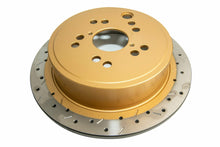 DBA Rear 4000 Series XS Gold Drilled & Slotted Brake Rotor For 2008-21 Subaru WRX, 09-13 Forester