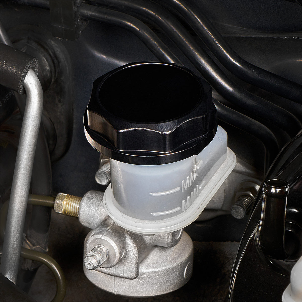IAG Revolve Clutch Fluid Reservoir Cap w/ Anodized Color Accent for WRX STI - Installed 2