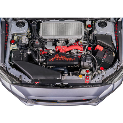 IAG Revolve Engine Bay Dress-Up Cap Kit for 15-21 STI - Includes Oil, Brake, Power Steering, Coolant & Washer Caps - Installed