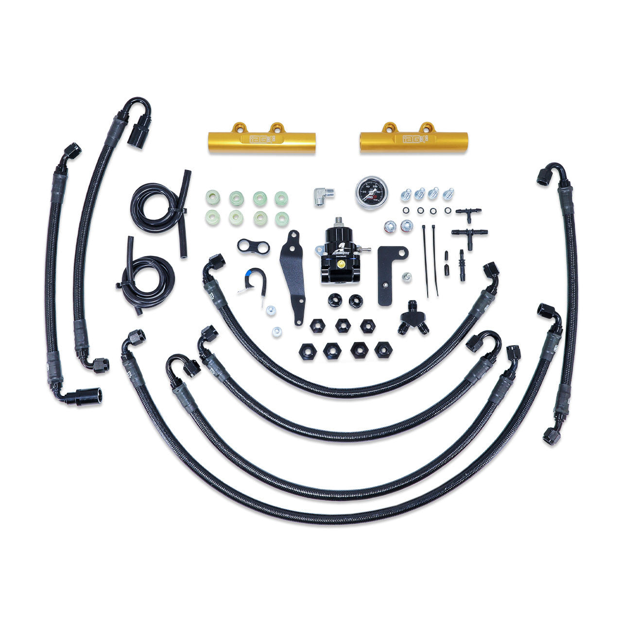 IAG PTFE Flex Fuel System Kit w/ Aeromotive FPR, IAG Fuel Rails for 08-14 WRX, 08-21 STI