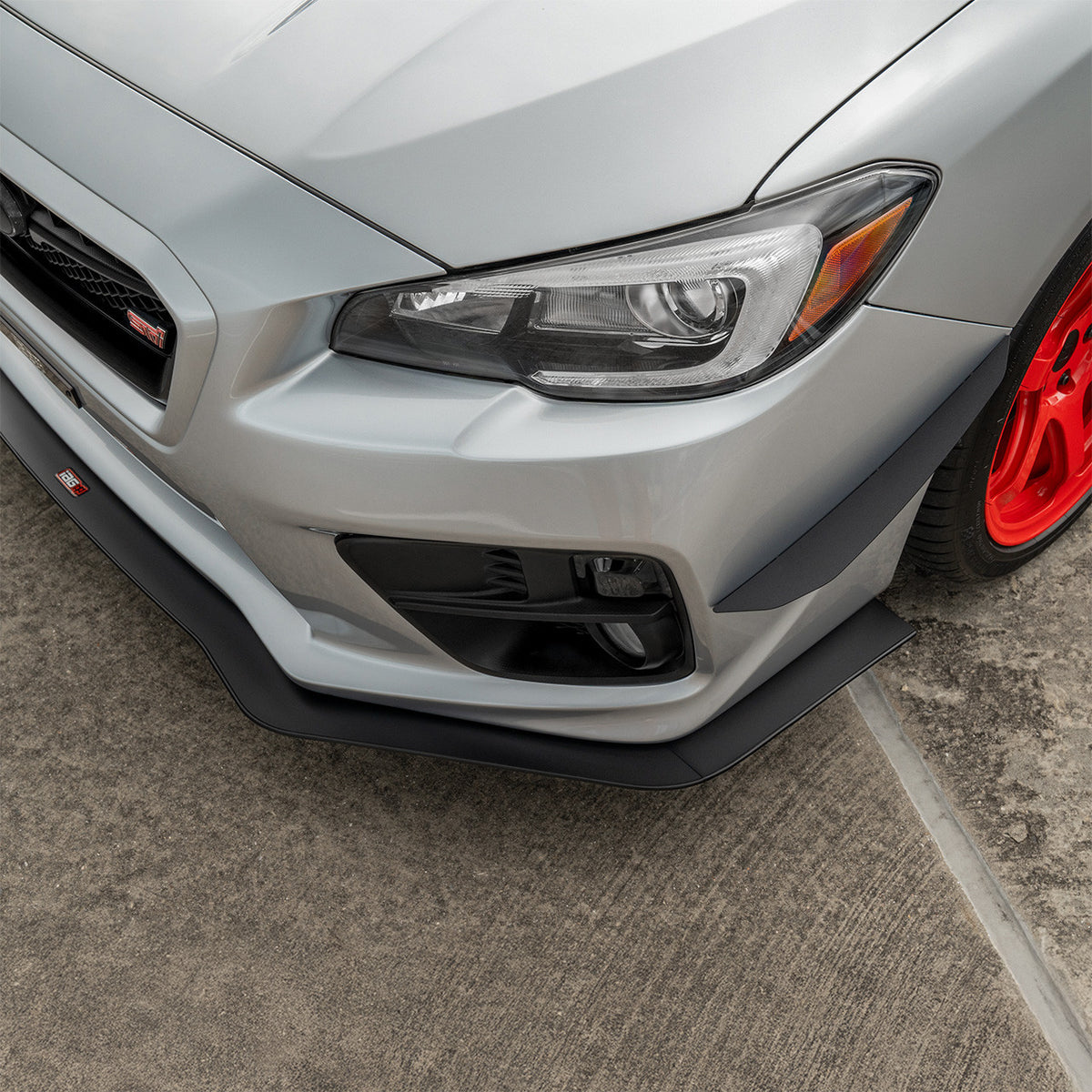 IAG Front Splitter with Straight Endplate Winglets For 2015-21 Subaru WRX & STI - Angle 1 - Matte Black