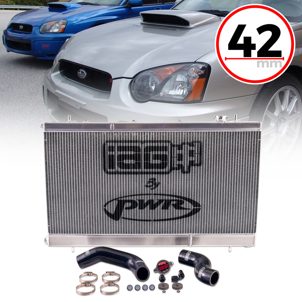 IAG Triple Pass Street Series 42mm Radiator for 2002-07 Subaru WRX , 04-07 STI