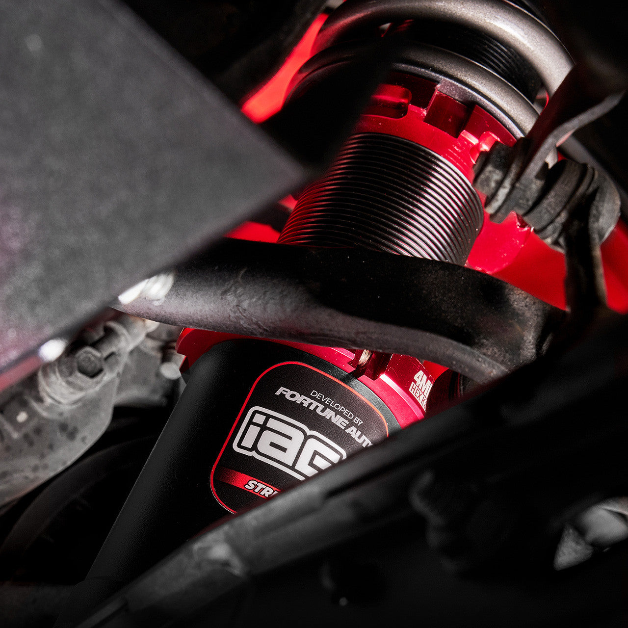 IAG Spec Street Series Coilovers by Fortune Auto for 2015-21 WRX/STI - Install Close-up