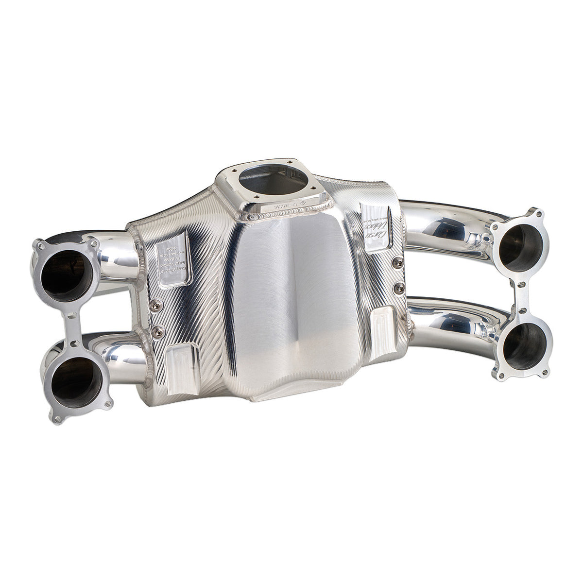 Corsa Veloce "Competizione" Forward Facing Billet Intake Manifold for OE 64mm T-Body - Silver Finish - Angle 1