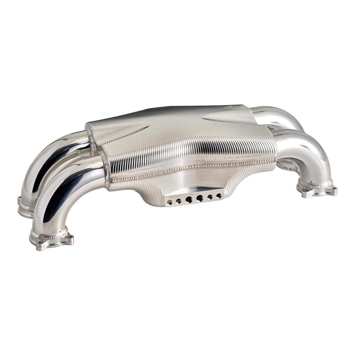 Corsa Veloce "Competizione" Forward Facing Billet Intake Manifold for OE 64mm T-Body - Silver Finish - Angle 2