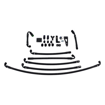 IAG Performance PTFE Fuel Line Kit Parts Layout for use with COBB Flex Fuel Sensor in the 06-07 WRX, 06-07 STI