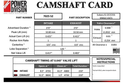 GSC S2 Billet Camshaft Set Subaru WRX STI - Card 2