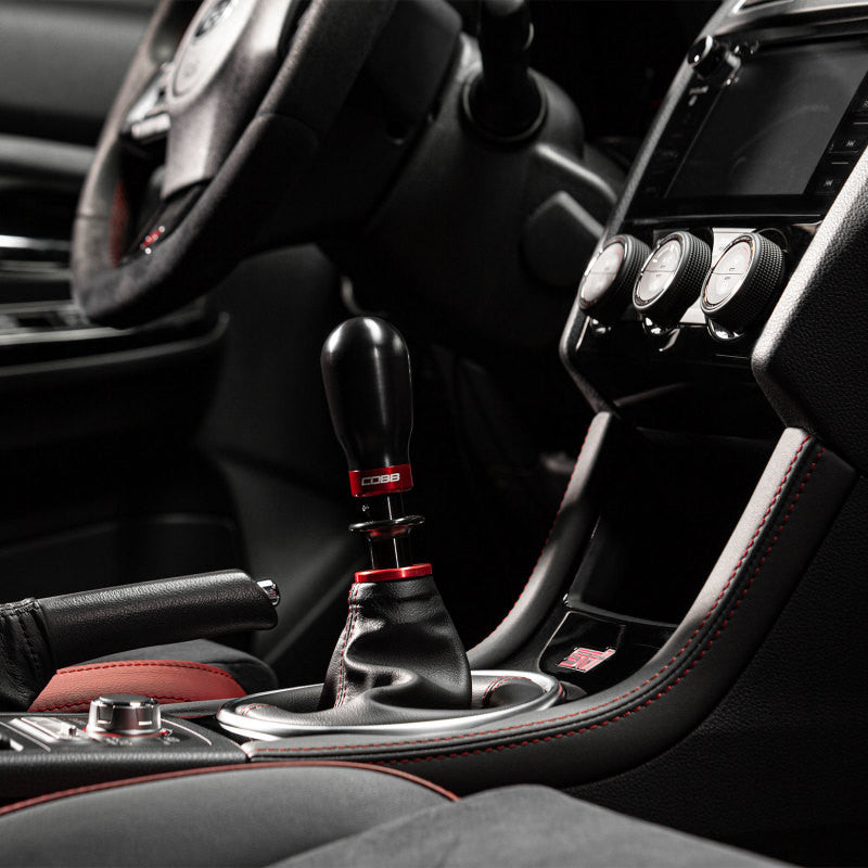 COBB Subaru 6-Speed Tall Weighted COBB Shift Knob - Black (Incl. Both Red + Blk Collars) - Installed 2