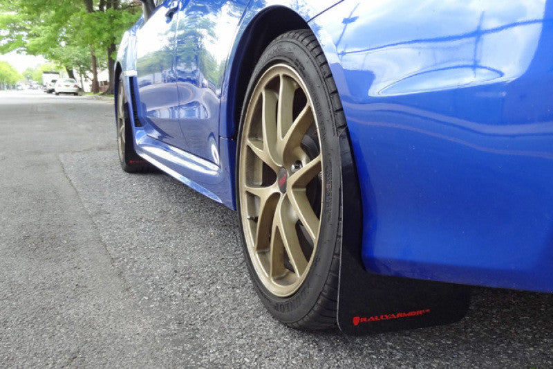 Rally Armor 15-21 Subaru WRX/STI (Sedan ONLY) White UR Mud Flap w/ Black Logo - MF32-UR-WH/BLK - Installed 5