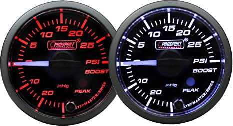 Prosport 52mm Premium White Pointer Clear Lens Boost gauge Amber/White