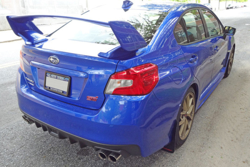 Rally Armor 15-21 Subaru WRX/STI (Sedan ONLY) White UR Mud Flap w/ Black Logo - MF32-UR-WH/BLK - Installed 9