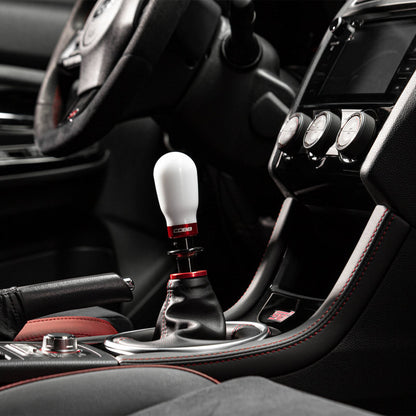 COBB Subaru 6-Speed Tall Weighted COBB Shift Knob - White (Incl. Both Red + Blk Collars) - Installed 2