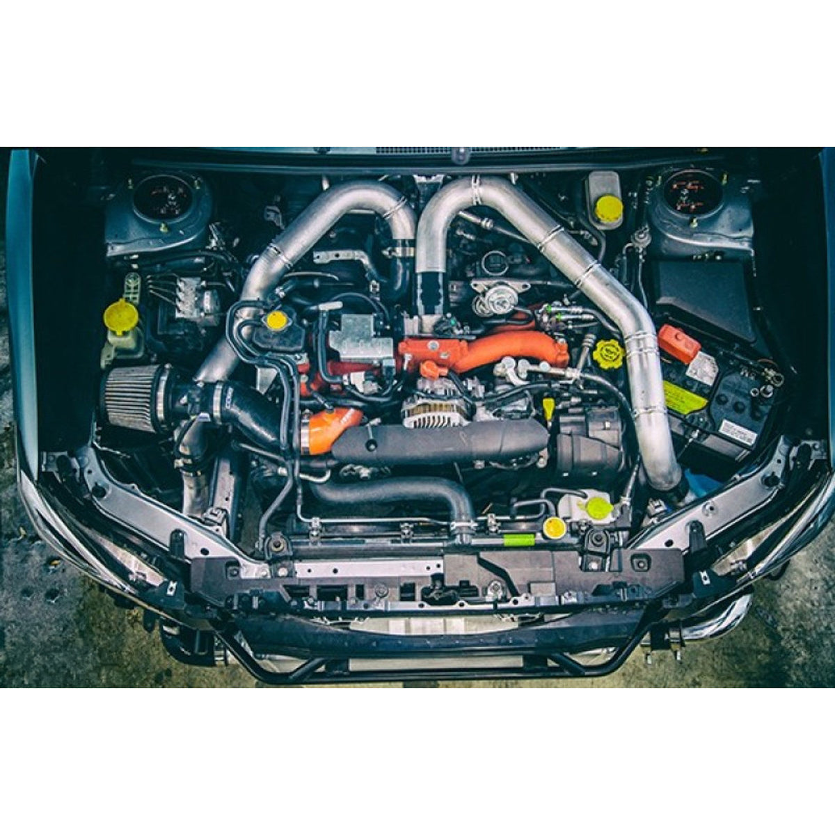 Turbo XS Front Mount Intercoooler with Wrinkle Red Pipes for 15-21 STI - Installed 2
